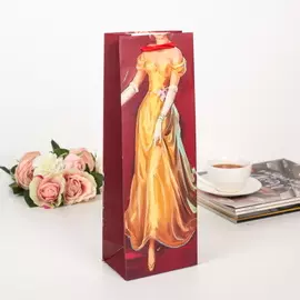 Пакет подарочный под бутылку женский с блёстками Анжелика 13 х 8 х 36 см