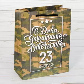 Пакет подарочный С днём Защитника Отечества 23 февраля цвет: зеленый