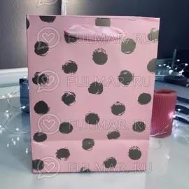 Пакет подарочный универсальный "Белла" Розовый с золотистым горохом (18х23х10 см)