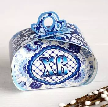 Пасхальная коробочка "ХВ" гжель, 9 х 7 х 6 см