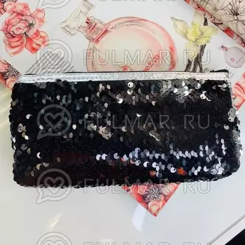 Пенал для девочки школьный одно отделение в двусторонних пайетках меняет цвет Чёрный-Зеркальный