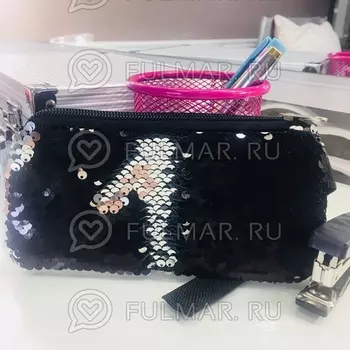 Пенал из двусторонних пайеток меняет цвет Чёрный-Серебристый Зеркальный