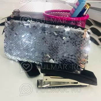 Пенал из двусторонних пайеток меняет цвет Серебристый-Зеркальный