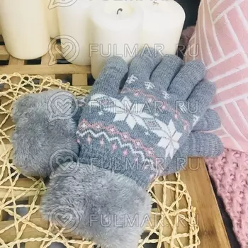 Перчатки со снежинками шерстяные женские (цвет: серый)