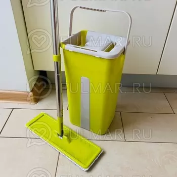 Плоская швабра с микрофиброй и Мини ведром для отжима и полоскания Салатовый