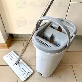 Плоская швабра с микрофиброй и ведром для отжима и полоскания