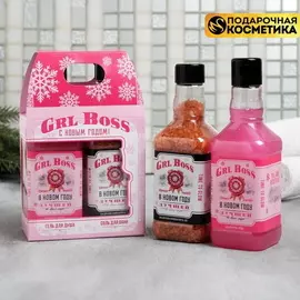 Подарочный набор Grl Boss: гель для душа-виски, соль для ванн-виски