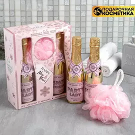 Подарочный набор Happy New Year: гель для душа, шампунь, мочалка для тела