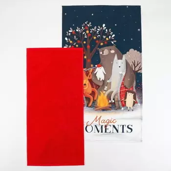 Подарочный набор полотенец 2 штуки Magic moments животные леса 40 х 73, красное 30 х 6