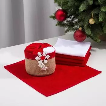 Подарочный набор полотенец в корзинке 5 штук «Снежинка» 30х30 см