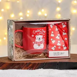 Подарочный набор «Счастье к нам приходит»: кружка 350 мл, чай чёрный 25 г