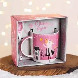 Подарочный набор «Сияй ярче всех», кружка 350 мл, ложка Цвет: Розовы символ 2021 года