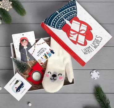 Подарочный набор "Тепла в Новом Году" Варежки, Декор, Открытка, Подвеска, Подсвечник