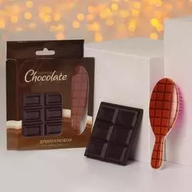 Подарочный набор «Тёмный шоколад», 2 предмета: зеркало, массажная расчёска, цвет коричневый/красный