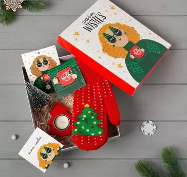 Подарочный набор "Warm wishes" Варежки, Декор, Открытка, Подвеска, Подсвечник