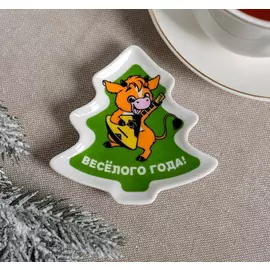 Подставка для чайных пакетиков Ёлка с телёнком Весёлого года, 8,7*8,5 см
