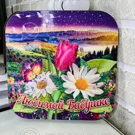 Подставка под горячее поздравительная переливающаяся на 8 марта "Любимой Бабушке букет"