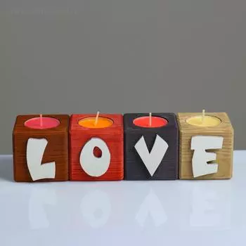 Подсвечник для интерьера 4 шт с надписью LOVE, аромат: ягодно-фруктовый