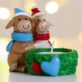 Подсвечник со свечой «Парочка бычков» с сердечками