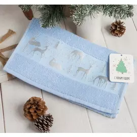 Полотенце махровое "Олени" 30х70 см Голубое