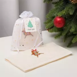 Полотенце махровое с вышивкой "Пёсик" 30х60 см Белое