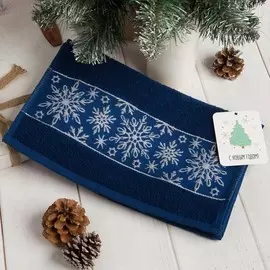 Полотенце махровое "Снежинки ажурные" 30х70 см Синее