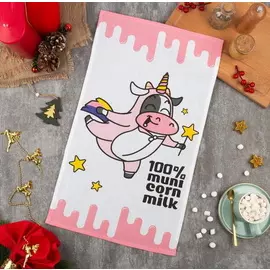 Полотенце Новогодний единорог 35*60 см цвет: розовый-белый