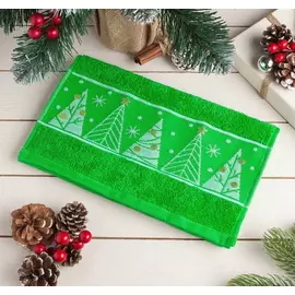 Полотенце подарочное махровое "Ёлки" 30х70 см Зеленое