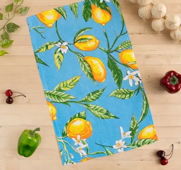 Полотенце вафельное Collorista Лимоны, цвет голубой 35х58