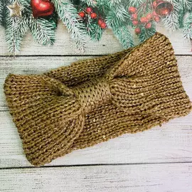 Повязка чалма на голову вязаная цвет: бежевый-золотистый