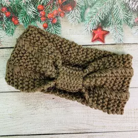 Повязка чалма на голову вязаная цвет: оливковый