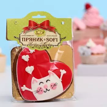 Пряник "Сердце с котиком" 100 г