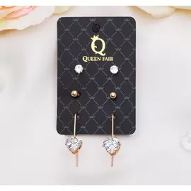 Пусеты 3 пары "Циркон" нежность, сердце, цвет белый в золоте