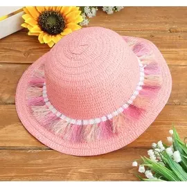 Шляпка детская летняя "Лола с кисточками", р-р 50-52 см, цвет Розовый на резиночке