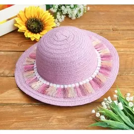 Шляпка детская летняя "Лола с кисточками", р-р 50-52 см, цвет сиреневый на резиночке