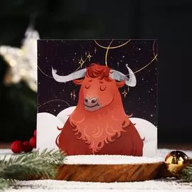 Шоколад молочный на открытке "Чудесного нового года. Счастливый Бык" 4 шт * 5 гр