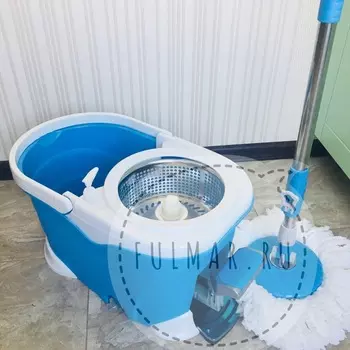 Швабра и ведро со Стальной педалью для отжима и полоскания Spin Mop 9 литров Голубая