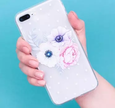 Силиконовый Чехол для телефона iPhone 7 Plus/8 Plus Sloth прозрачный в горох Букетик цветов