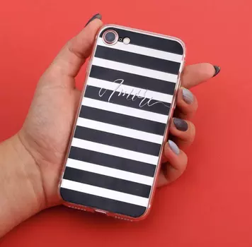Силиконовый Чехол для телефона iPhone 7 soft touch чёрно-белый полосатый Amore