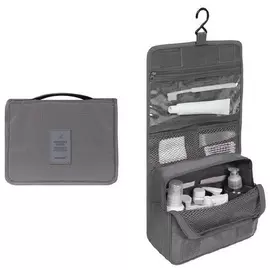 Складная дорожная косметичка-органайзер с крючком для подвешивания Серый
