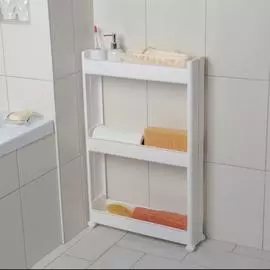 Стойка этажерка напольная 3-х секционная на колёсиках цвет белый