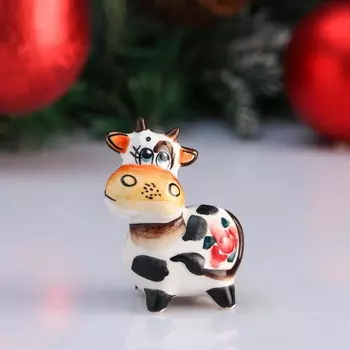 Сувенир бык цветная гжель цветочек