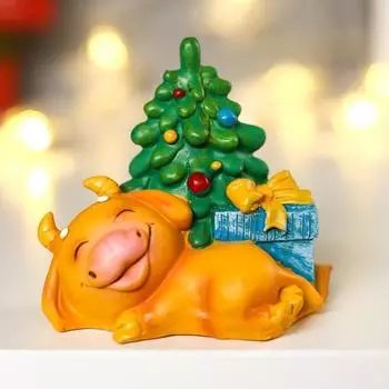 Сувенир фигурка новогодняя "Бычок спит под ёлочкой"