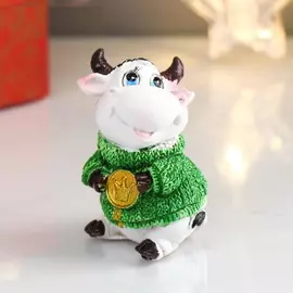 Сувенир новогодний 2021 "Белый бычок в свитере с блёстками"