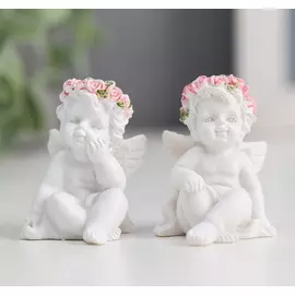 Сувенир полистоун "Ангелочек в розовом веночке" 5х3,5х3 см
