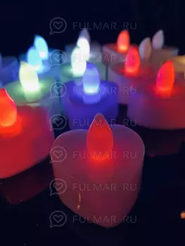 Свеча светодиодная LED в форме сердца горит разными цветами Набор 24 штуки