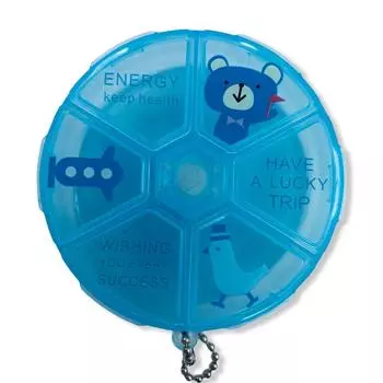 Таблетница контейнер круглая с цепочкой 6 секций Голубая