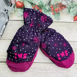 Варежки детские непромокаемые для девочки Фиолетовые со снежинками