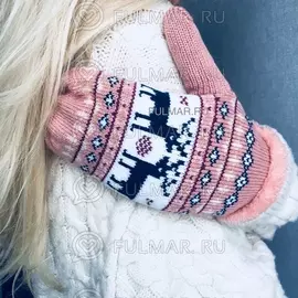 Варежки с оленями шерстяные (Цвет: оранжевый)