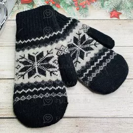 Варежки шерстяные вязаные Большая Снежинка чёрные